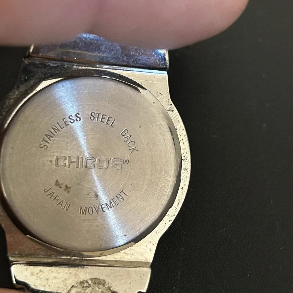 Chico's Silver Tone Roman Numeral Cuff Watch Black Crackle Band Womens Quartz Jp
